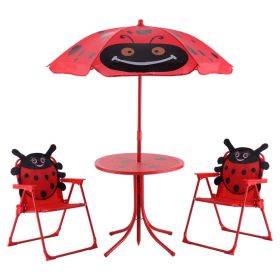 Folding Patio Table & Chairs Set; Ladybug with Umbrella