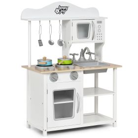 Wooden Play Kitchen with Accessories and Sink