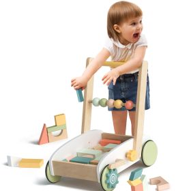 ROBOTIME Wooden Baby Push Walker with Blocks