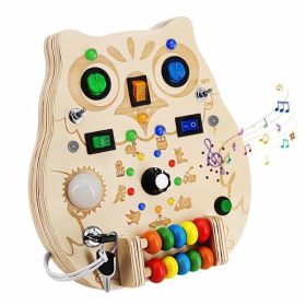 Wooden Montessori Busy Board with 8 LED Lights, Switch, Sensory Toys