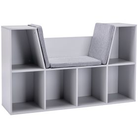 6-Cubby Kids Bookcase/Storage with Reading Nook & Cushions, Grey