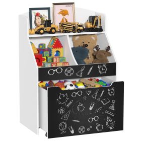 Modern Toy & Book Storage/Organizer with Rolling Bin, White