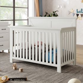 Rustic Farm Style Whitewash 4-in-1 Convertible Crib, White