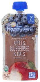 HAPPY BABY: Stage 2 Apple Blueberry and Oats Organic Baby Food, 4 oz