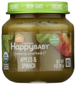 HAPPY BABY: Stage 2 Apples and Spinach Baby Food, 4 oz