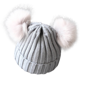 Child's Pompom Knitted Hat (Color: gray, size: 1-3 Years)