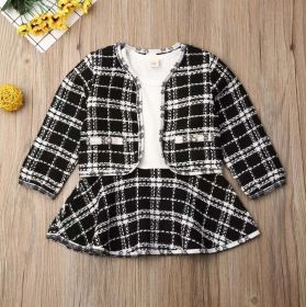 Baby Girl Chanel's Plaid Design Dress And Matching Coat (Color: Black, Size/Age: 80 (9-12M))