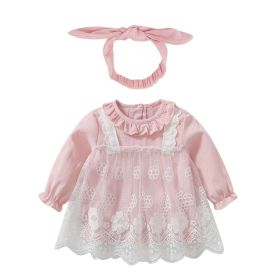 Floral Lace Patchwork Design Dress (Color: Pink, Size/Age: 80 (9-12M))