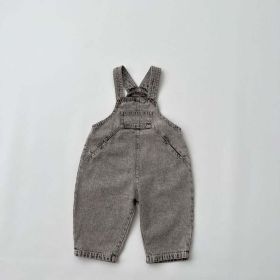 Baby Washed Denim, Loose Overall (Color: Black, Size/Age: 120 (5-7Y))