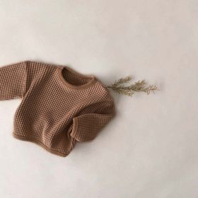 Baby; Waffle Knit Soft Cotton Shirt (Color: Coffee, Size/Age: 80 (9-12M))