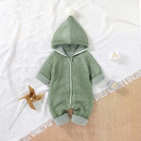 Baby Hooded Ribbed Romper, Zipper Front (Color: Green, Size/Age: 66 (3-6M))