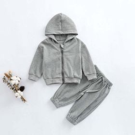 Baby Knit Sweat Pants And Hoodie (Color: Grey, Size/Age: 80 (9-12M))