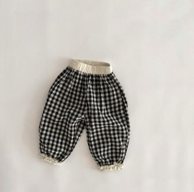 Gingham Lace-Trimmed Long Pants (Color: Black, Size/Age: 80 (9-12M))