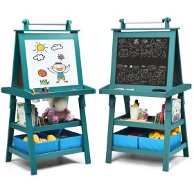 3-in-1 Double-Sided Art Easel with Storage (Color: Green)