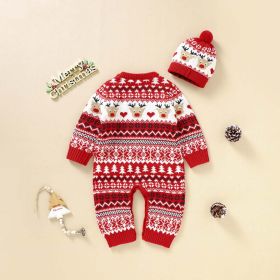 Baby Knit Romper; Holiday Pattern (Color: Red, Size/Age: 90 (12-24M))