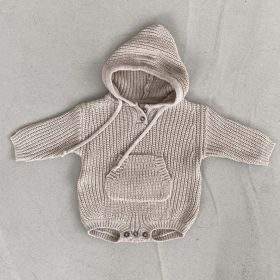Baby Knitted Hooded Onesie (Color: Apricot, Size/Age: 73 (6-9M))