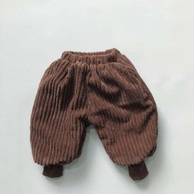 Baby Solid Color Corduroy Winter Pants (Color: Coffee, Size/Age: 120 (5-7Y))