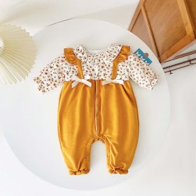 Baby Girl Ditsy Flower Pattern, False 2 pc. Design, Thermal Jumpsuit (Color: Yellow, Size/Age: 66 (3-6M))