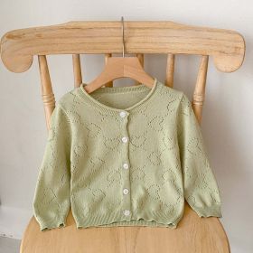 Baby Girl Hollow-Carved Heart Design Cardigan (Color: Green, Size/Age: 66 (3-6M))