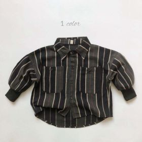 Baby Boy Fashion Button Up Shirt (Color: Black, Size/Age: 100 (2-3Y))