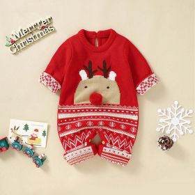 Baby Cute Reindeer Pattern New Style Romper (Color: Red, Size/Age: 59 (0-3M))