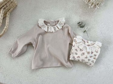 Baby Girl, Doll-Neck, Cotton Shirt (Color: Khaki, Size/Age: 120 (5-7Y))