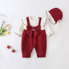 Ruffle-Trim Design, Big Bow Jumpsuit (Color: Red, Size/Age: 90 (12-24M))