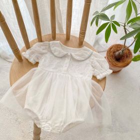 Baby Girl Mesh-Patched Summer Onesie Dress (Color: White, Size/Age: 80 (9-12M))