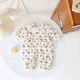 Baby Girl Floral Pattern Lace-Edged Collar, Doll Neck Jumpsuit (Color: White, Size/Age: 73 (6-9M))