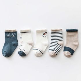 Baby Print Pattern Cotton Socks 1Bag=5Pairs (Color: Navy Blue (Dark Blue), Size/Age: XS (0-1Y))