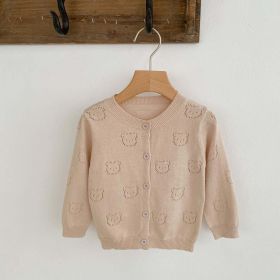 Hollow-Carved Soft Cotton Cardigan (Color: Pink, Size/Age: 73 (6-9M))