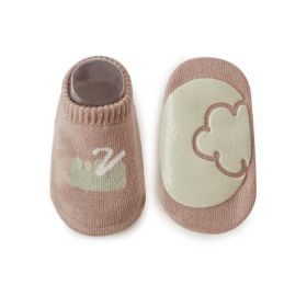 Knitted Patterned Non-Slip Floor Soft Socks (Color: Coffee, Size/Age: S (0-1Y))