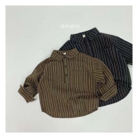 Baby Boy Striped Shirt Quarter Button Design (Color: Black, Size/Age: 120 (5-7Y))