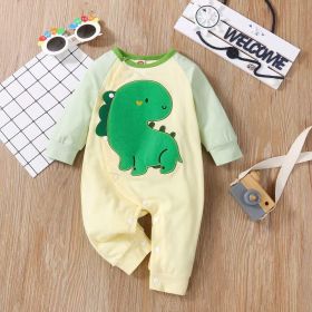 Baby Boy Romper; Dinosaur Applique with Side Snaps (Color: Green, Size/Age: 90 (12-24M))