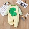 Baby Boy Romper; Dinosaur Applique with Side Snaps