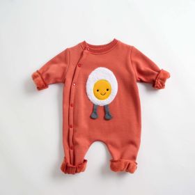 Cartoon Design Side-Snap Romper (Color: Orange, Size/Age: 66 (3-6M))