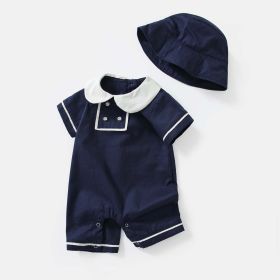 Baby College-Style Romper With Sun Hat (Color: Blue, Size/Age: 59 (0-3M))