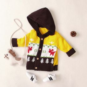 Colorful Moose Pattern Hooded Sweater (Color: Yellow, Size/Age: 73 (6-9M))