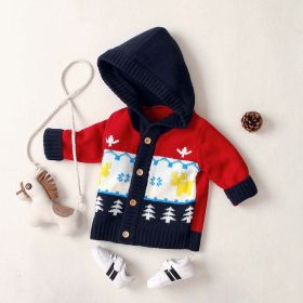 Colorful Moose Pattern Hooded Sweater (Color: Red, Size/Age: 73 (6-9M))