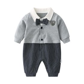 Baby Boy Badge-Patched, Bow Tie, College Rompers (Color: Grey, Size/Age: 59 (0-3M))
