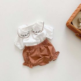 Flower-embroidered Collar; Pretty Two-Piece Set (Color: Brown, Size/Age: 66 (3-6M))