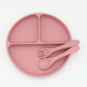 Silicone, Compartmented Plate With Spoon/Fork Set (Color: Pink, Size/Age: Average Size (0-8Y))