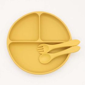 Silicone, Compartmented Plate With Spoon/Fork Set (Color: Yellow, Size/Age: Average Size (0-8Y))
