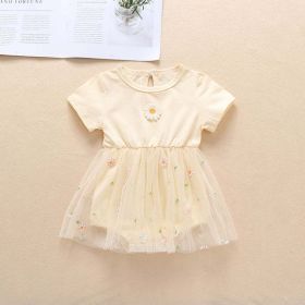 Baby Girl Daisy Patch Short-Sleeved Dress (Color: Beige, Size/Age: 73 (6-9M))