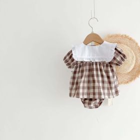 Baby Girl's Grid Design Two Pc. Set (Color: Coffee, Size/Age: 80 (9-12M))