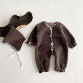 Baby's Vintage Style Fleece Jumpsuit with Cap (Color: Brown, Size/Age: 90 (12-24M))