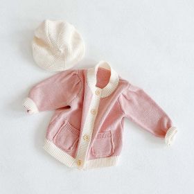 Knitted Cardigan with Beret in Contrasting Colors (Color: Pink, Size/Age: 73 (6-9M))