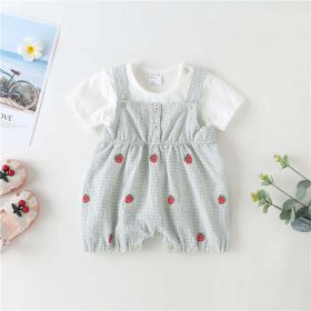 Gingham & Strawberries Snap/Button Jumpsuit & Solid Tee Sets (Color: Green, Size/Age: 73 (6-9M))