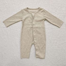 Solid Color Pit Strip Fabric, Long Sleeve Onesie Or Jumpsuit (Color: Beige, Size/Age: 80 (9-12M))