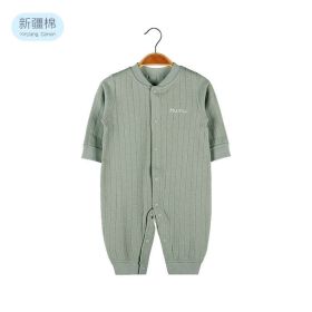 Baby Pit Strip Fabric Snap Cotton Jumpsuit (Color: Green, Size/Age: 90 (12-24M))